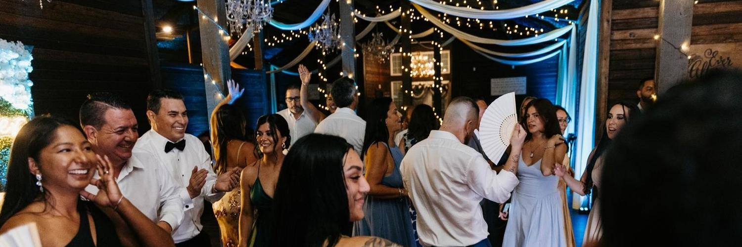 Guests dancing at a party with DJ Calmet